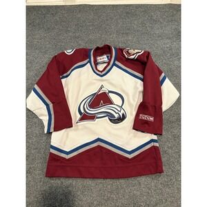 Vintage Colorado Avalanche Jersey Youth XL White Burgundy NHL Hockey Sweater